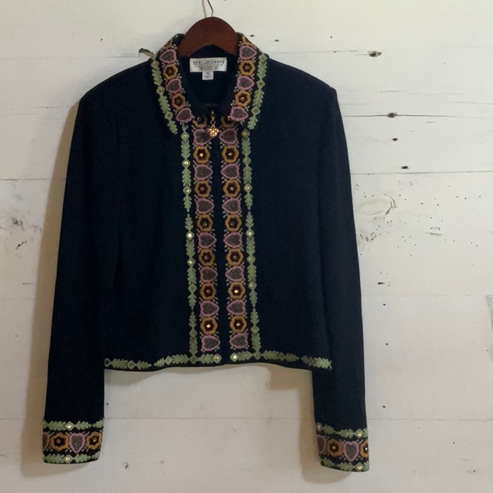 St. John Collection black Santana knit cardigan sweater jacket, 10